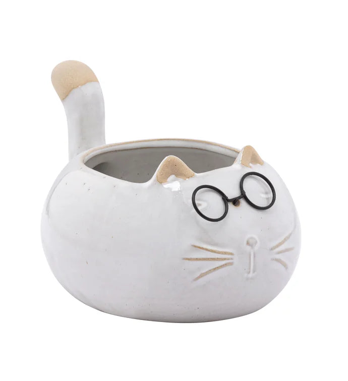 Large Fat Cat with Glasses Planter