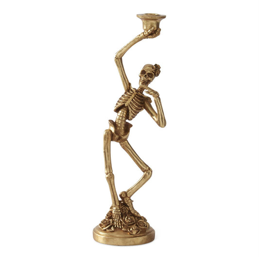 15 Inch Gold Resin Skeleton Taper Candleholder