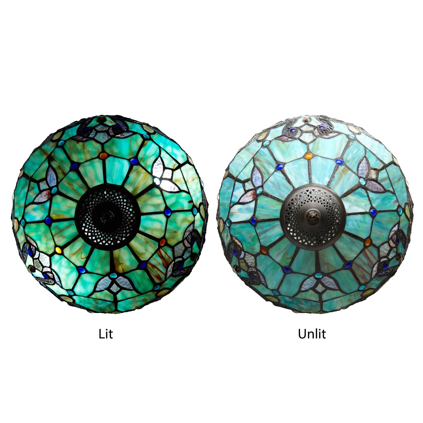20"H Green Magna Carta Stained Glass Double Lit Table Lamp