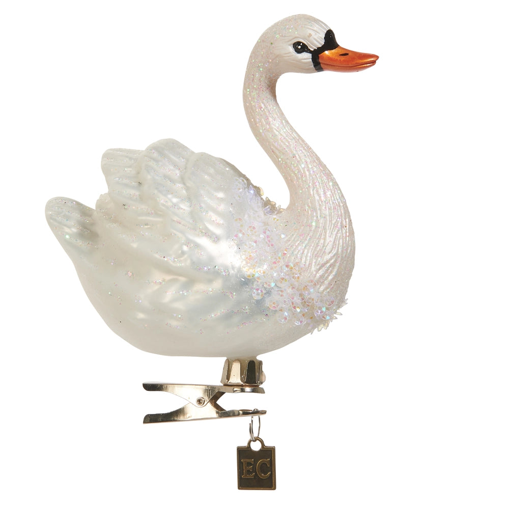 EC 4.5" White Swan Clip-On Ornament