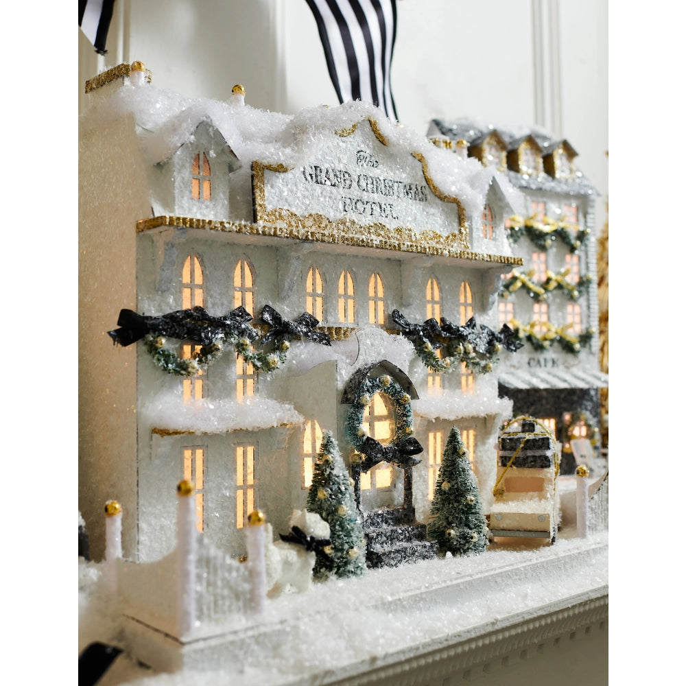 14.5" Lighted Paper Christmas Hotel