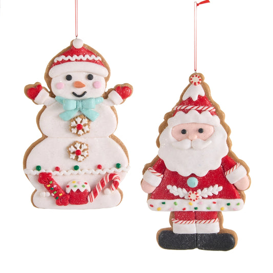 8" Snowman and Santa Gingerbread Ornaments
