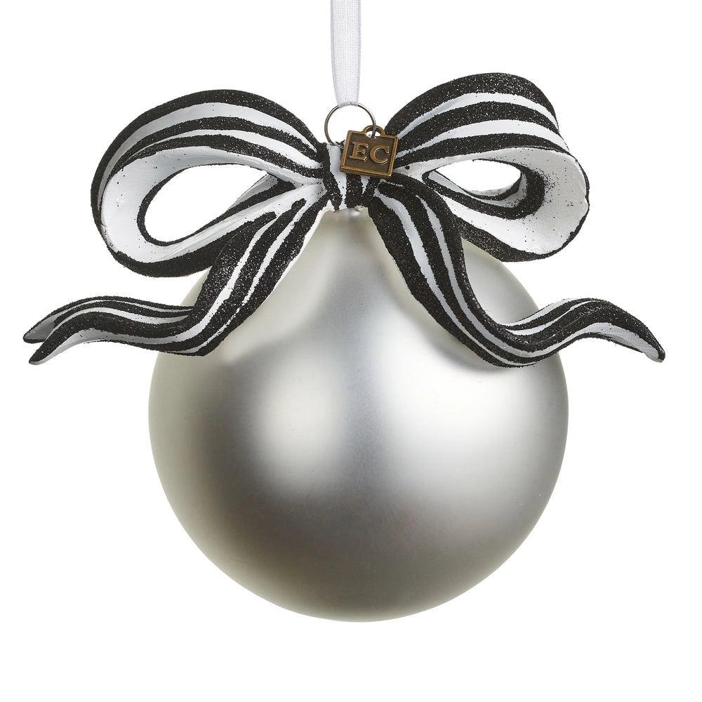 EC 5.5" Black and White Stripe Ribbon Ball Ornament