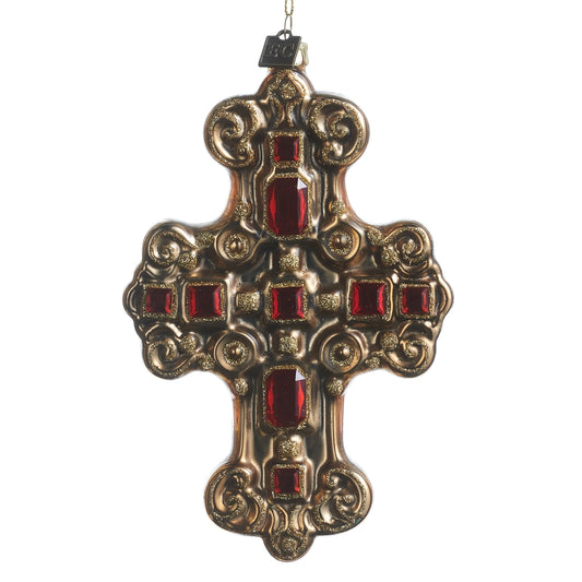 EC 6.25" Red Jeweled Cross Ornament