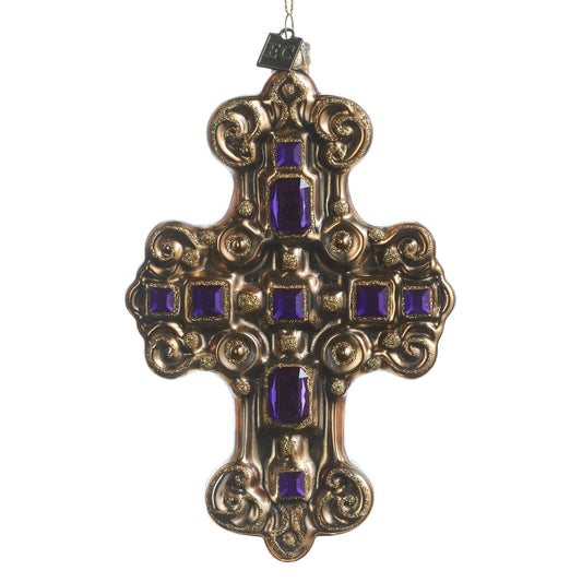 EC 6.25" Purple Jeweled Cross Ornament