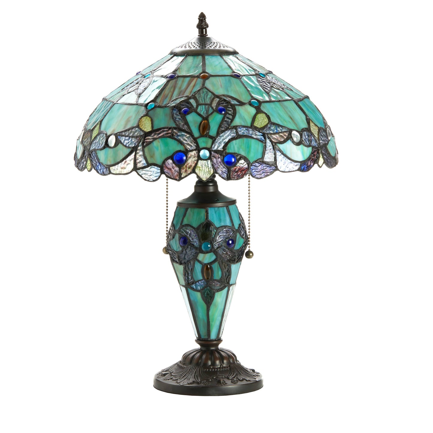 20"H Green Magna Carta Stained Glass Double Lit Table Lamp