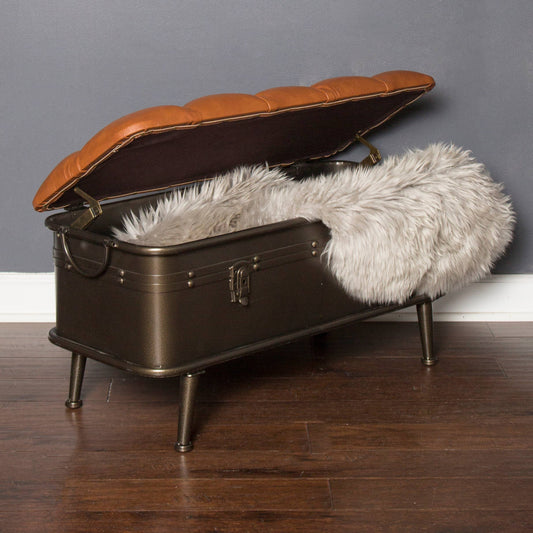 17"H Nellie Tan Tufted Faux Leather Storage Bench