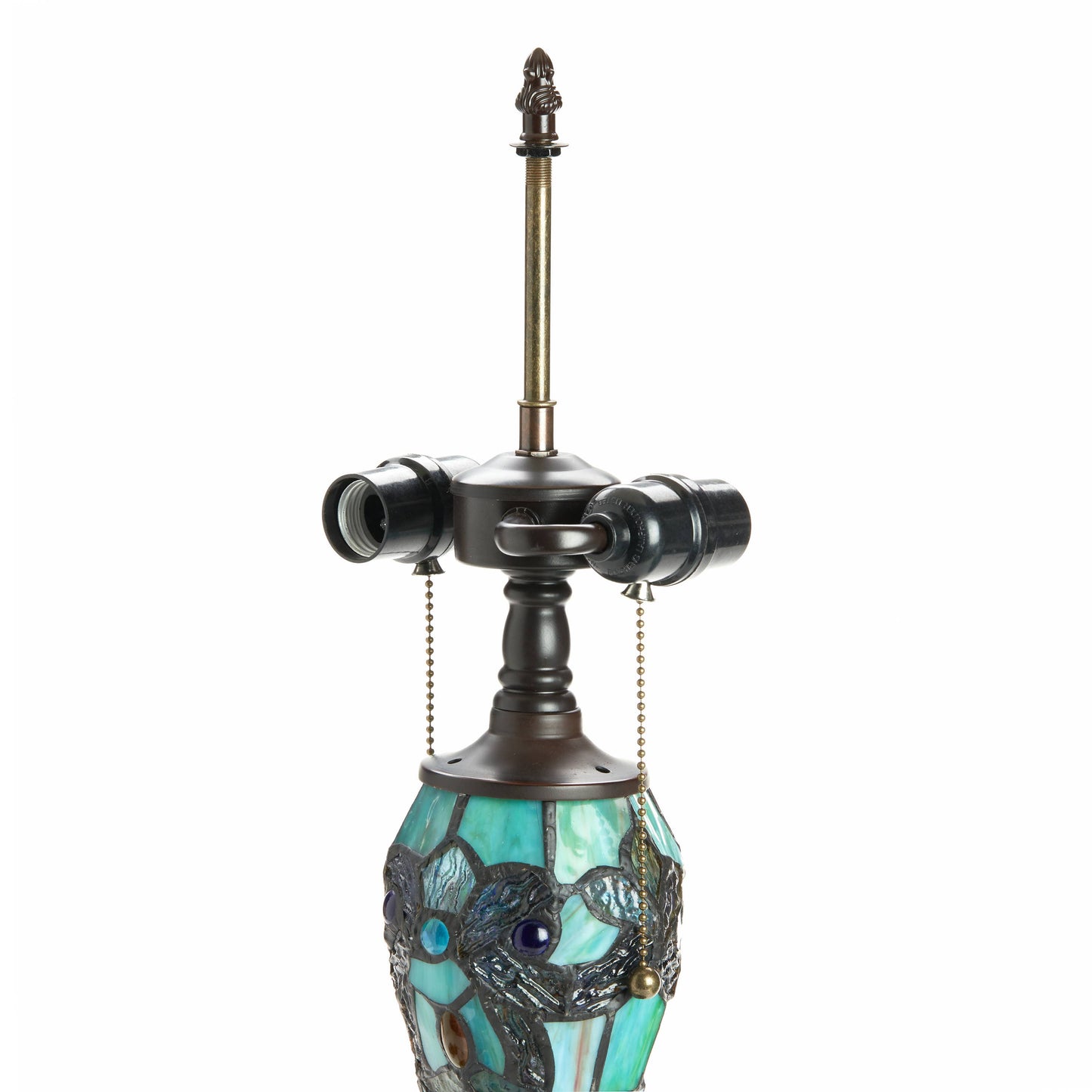 20"H Green Magna Carta Stained Glass Double Lit Table Lamp