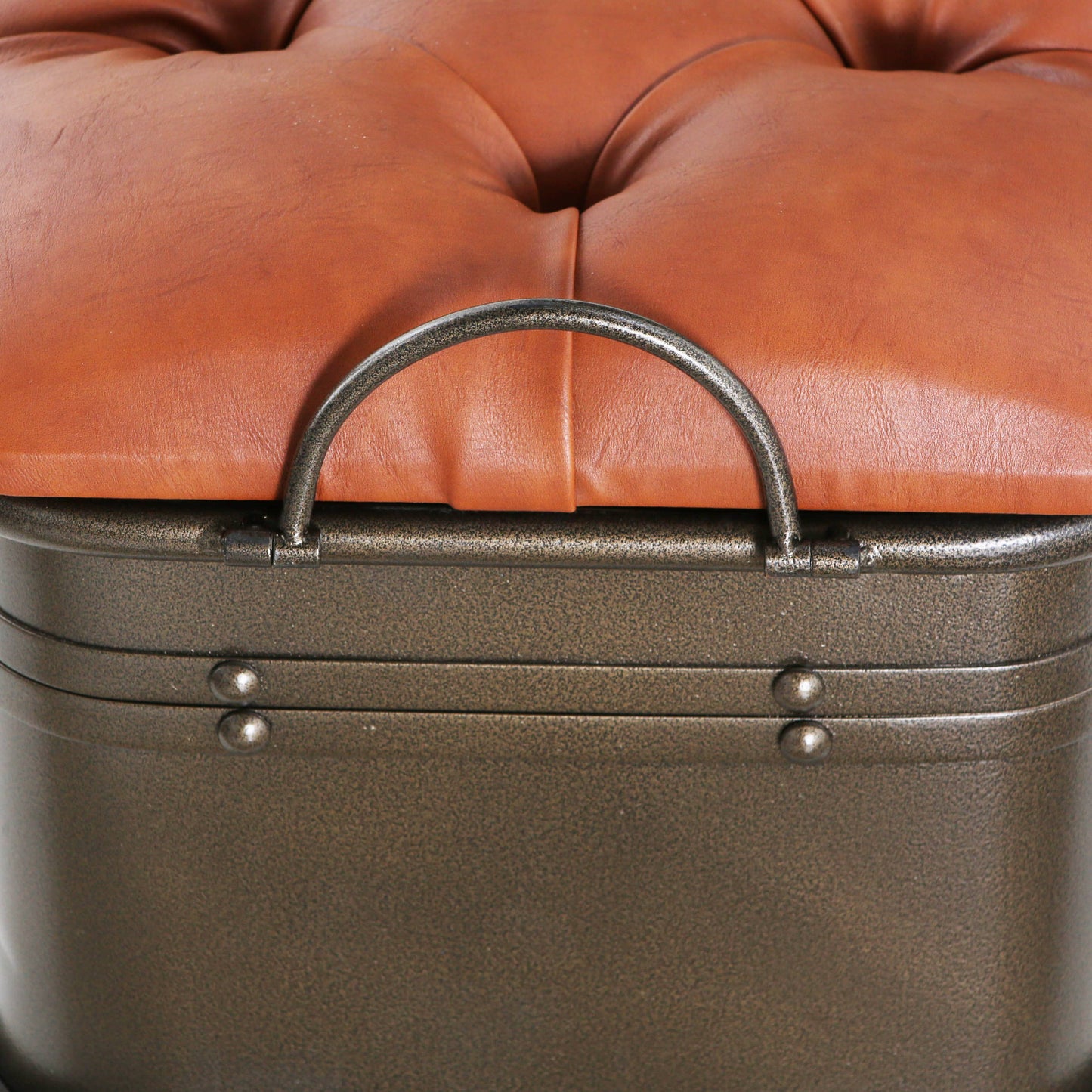 17"H Nellie Tan Tufted Faux Leather Storage Bench