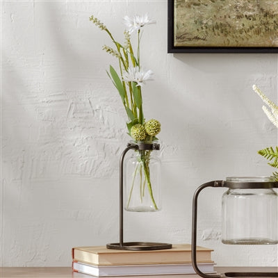 Bottle Vase in Stand 7.5" H Iron/Glass