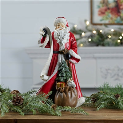 Santa w/List 16”H Resin