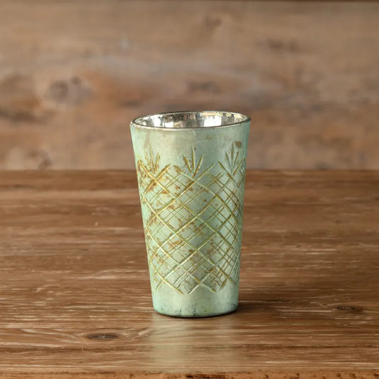 Antique French Blue Etched Petite Vase