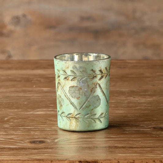 Antique French Blue Etched Petite Candle Holder