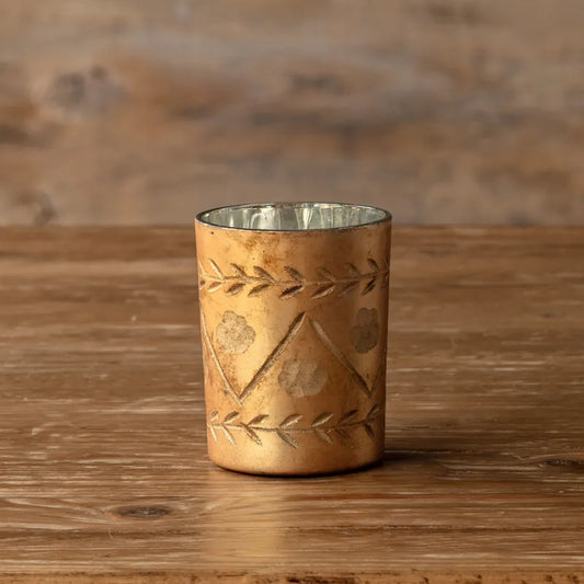 Antique Copper Etched Petite Candle Holder