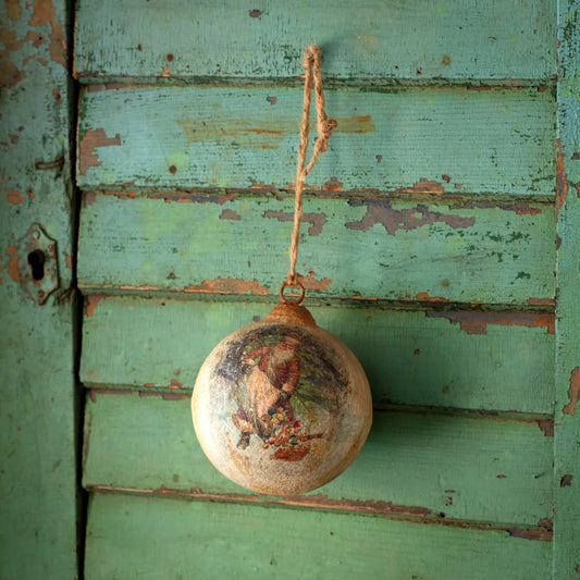 Santa Bearing Gifts 6" Metal Ball Ornament