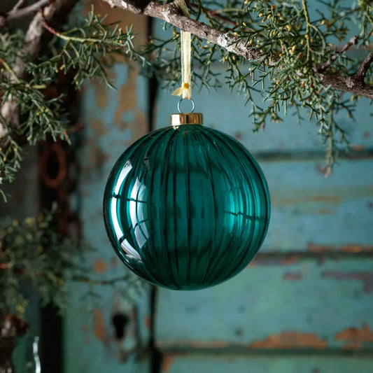 Blue-Green Sheer Striped Glass Ornament Large