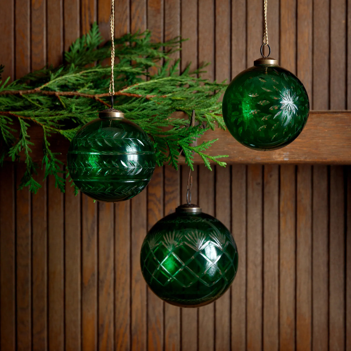 Holiday Green Cut Glass 4" Ball Ornament Assorted
