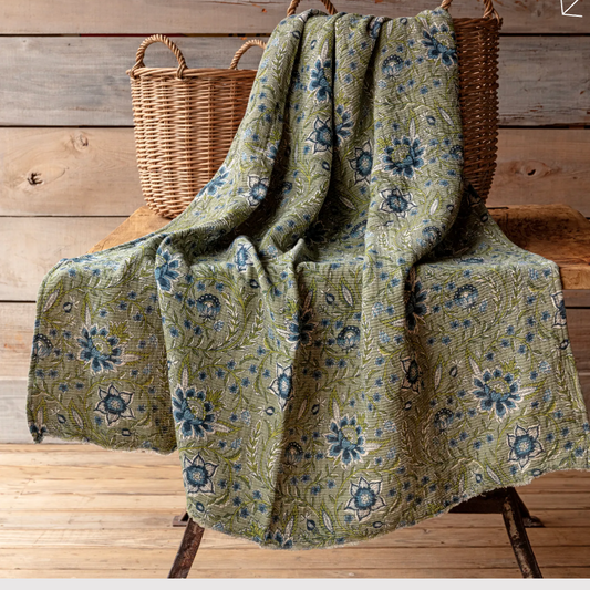 Plumbago Botanical Print Cotton Throw