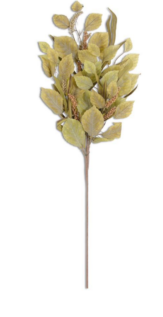 34" Green Birch Leaves Stem w/Eva Leaves & Berry Spikes
