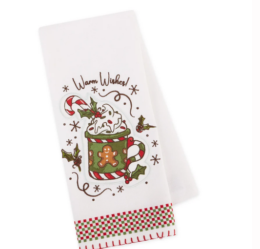 Warm Wishes Hot Cocoa Embellished Dishtowel