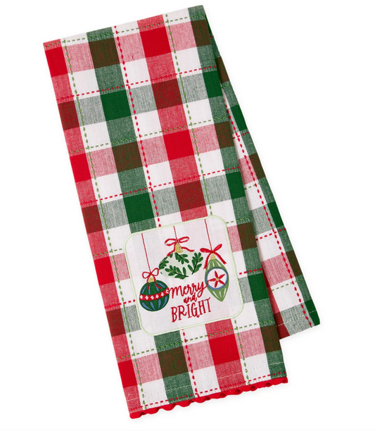 Bright Ornaments Embellished Dishtowel