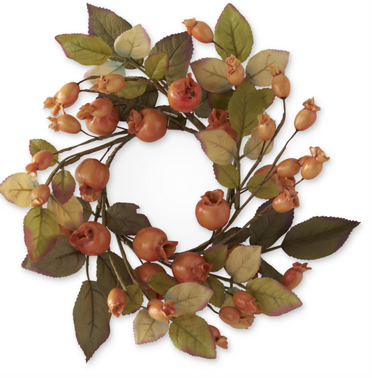 9.25 Inch Cream Berry Candle Ring w/Olive Green Leaves