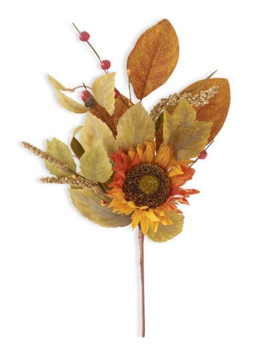 18 Inch Orange Sunflower Pick w/Mini Pumpkins Berry Spikes & Eva