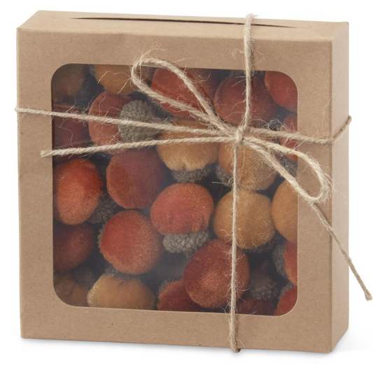 5.5 Inch Box of Mini Rust Tan & Orange Plush Acorns