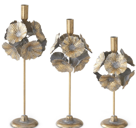 Gold w/White & Black Speckle Metal Taper Candleholders