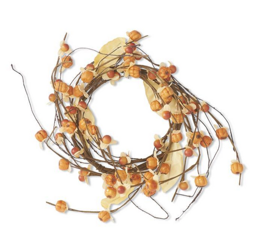 8 Inch Orange Bittersweet w/Orange Mini Pumpkins Candle Ring (5" Dia)