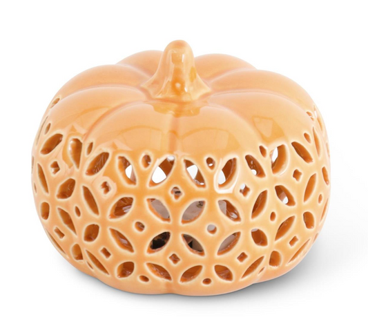 3.5 Inch Orange Ceramic Cutout LED Pumpkin w/Timer
