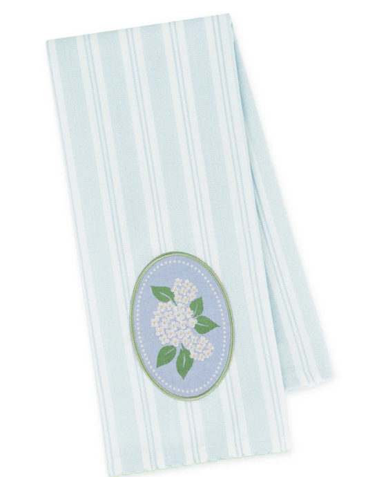 White Hydrangeas Embellished Dishtowel