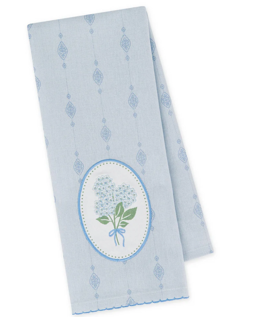 Blue Hydrangeas Embellished Dishtowel