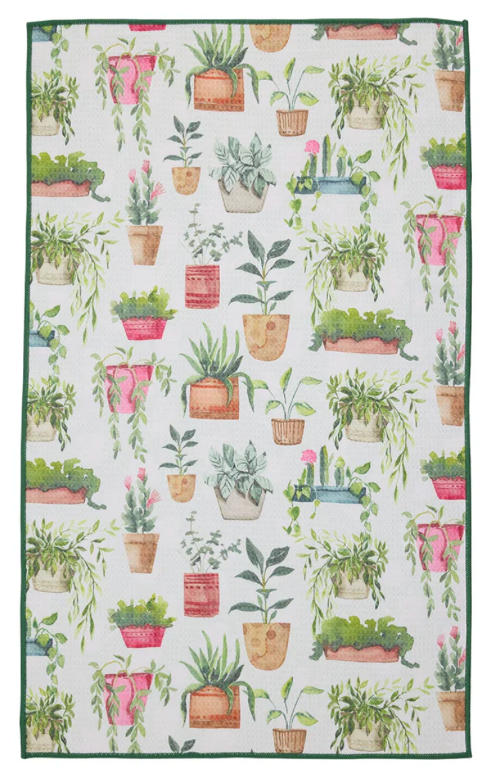 Potted Plants Printed Microfiber Dishtowel