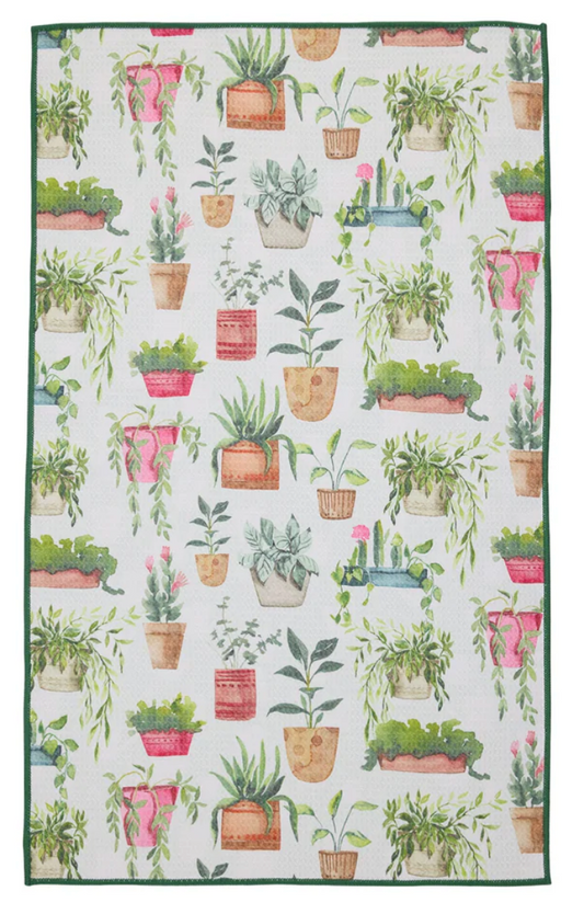 Potted Plants Printed Microfiber Dishtowel