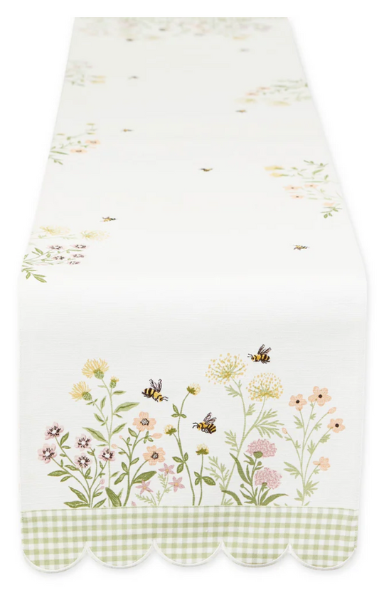 Spring Wildflowers Embellished Table Runner - 14 x 72"