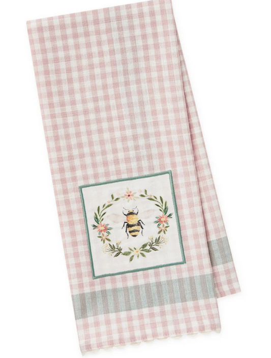 Bee Wreath Embellished Dishtowel