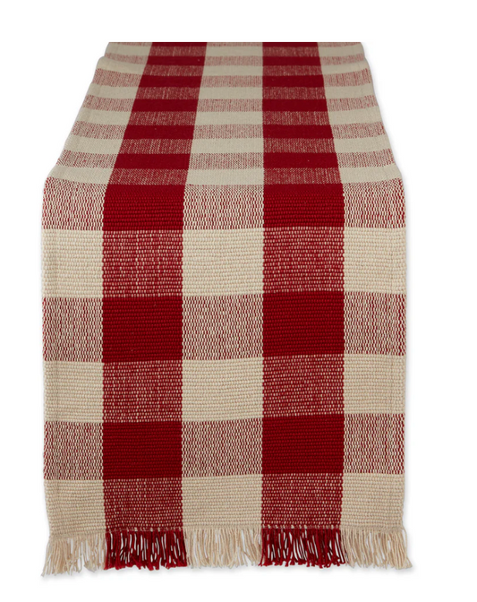 Garnet Check Fringe Table Runner - 13 X 75