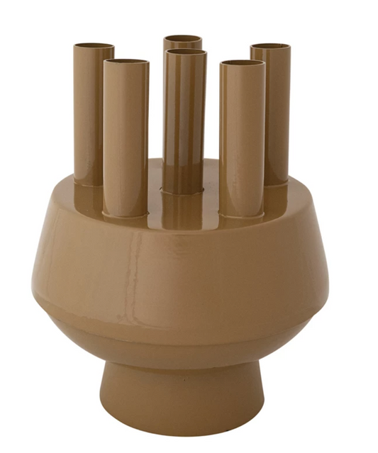 Footed Multi-Stem Flower Vase with Removable Frog Lid & 6 Openings