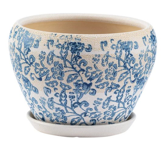 Large Blue/White Chintz Planter with Saucer