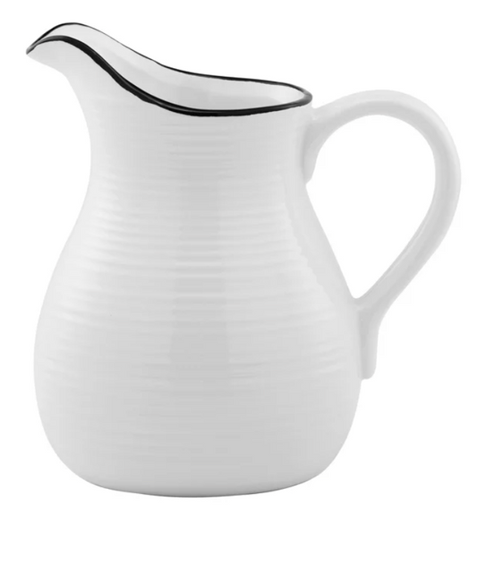 White Black Rim Ribbed Pitcher