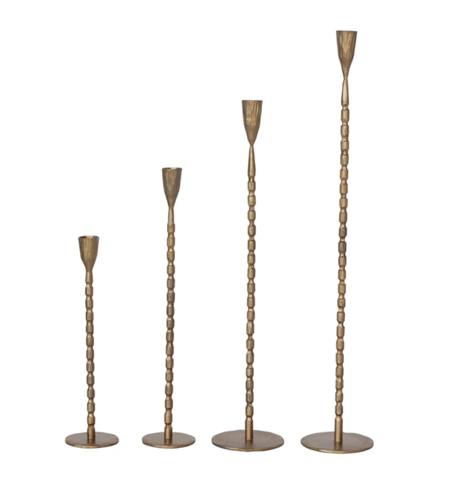 Hand-Forged Cast Iron Taper Holders, Brass Finish