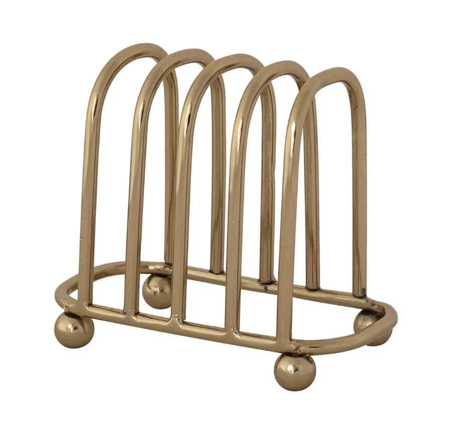 Stainless Steel Toast Rack with 4 Sections & Ball Feet, Gold Finish