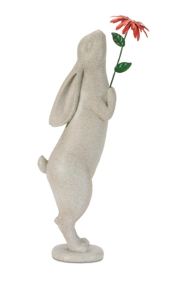 Rabbit w/Flower 14.5”H Resin