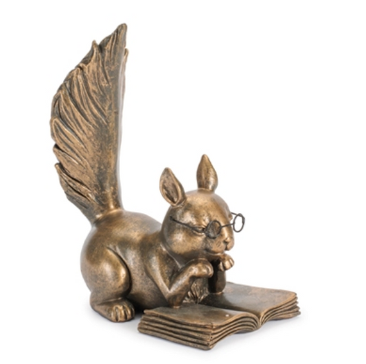 Squirrel Reading 6”H Resin