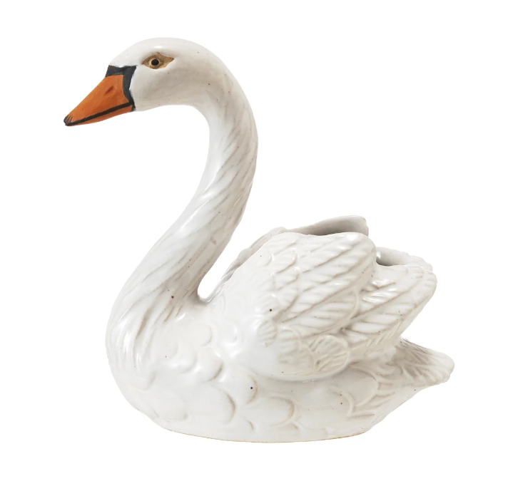 Stoneware Swan Shaped Toothpick Holder, White, Orange Color & Black