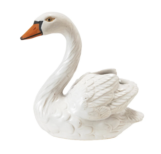 Stoneware Swan Shaped Toothpick Holder, White, Orange Color & Black