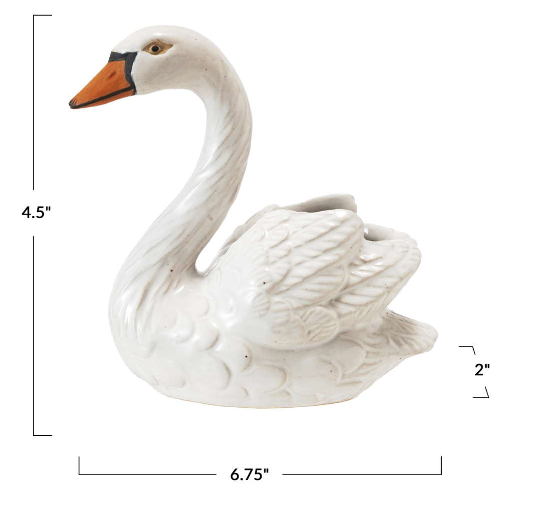 Stoneware Swan Shaped Toothpick Holder, White, Orange Color & Black