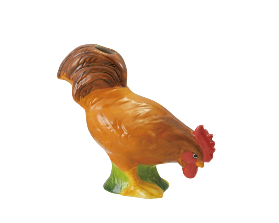 7-1/2"L x 3-1/2"W x 6-1/2"H Hand-Painted Stoneware Rooster Shaped Vase