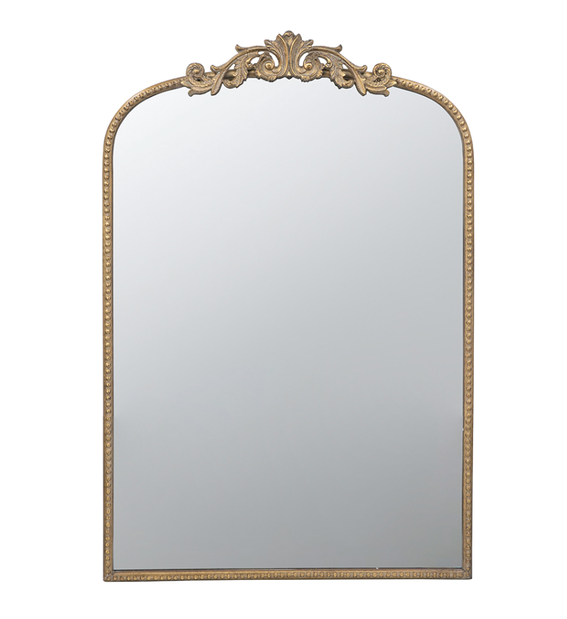Small Arched Vertical Mirror with Adornments, Gold, 24x36"